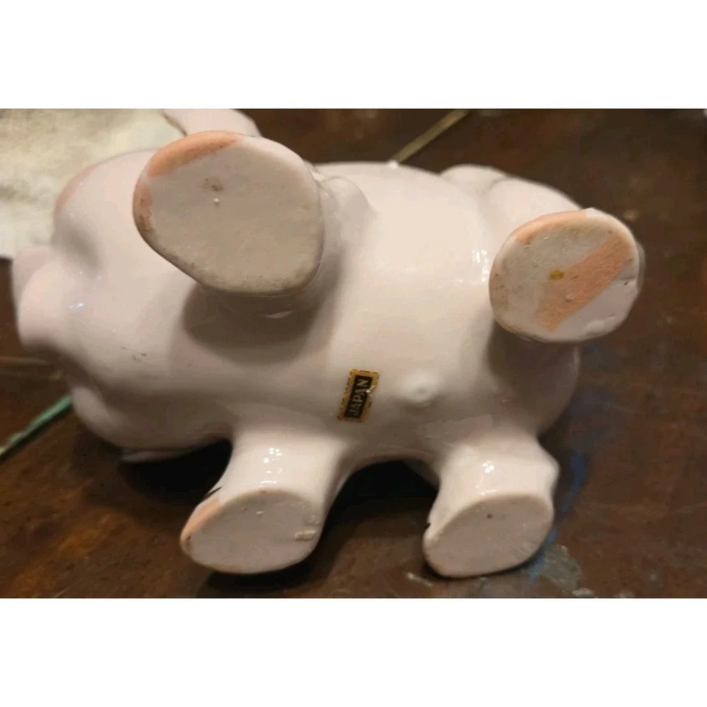 Vintage Piggy Bank Pink Flowers Gold Trim Japan True Piggy Bank Break For Money